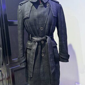 Banana Republic Coat Women's Plaid Wool Blend Lined Belted Button Soft Jacket PM